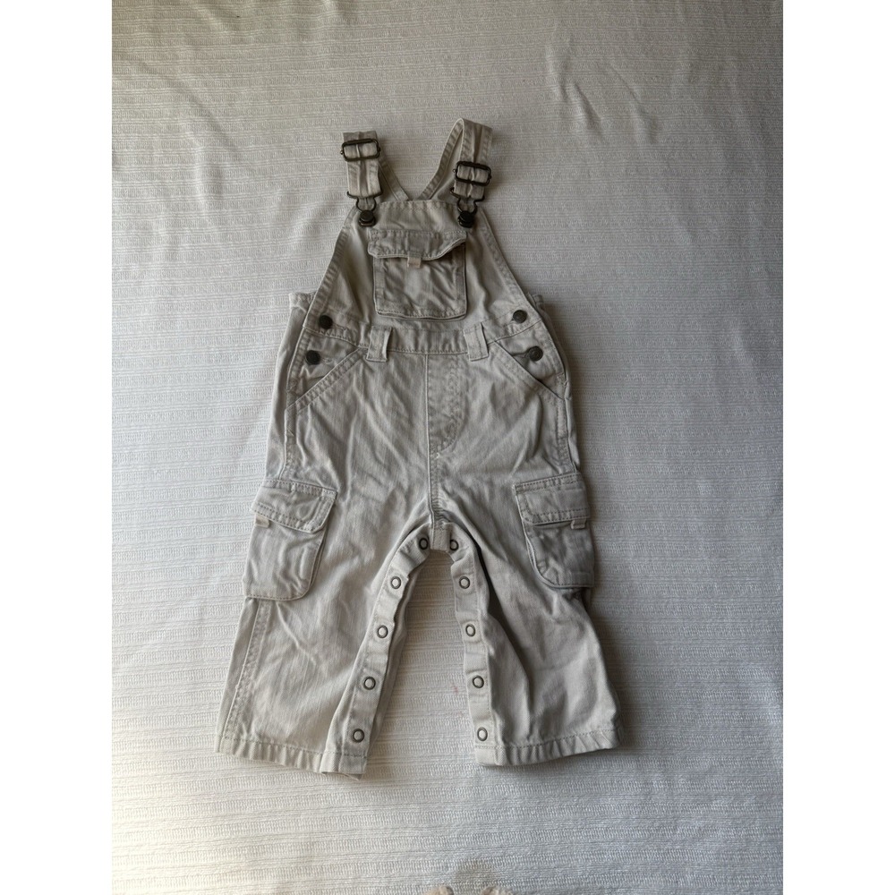 Old Navy‎ Beige Denim Overall One-Piece 12-18 Months Sleeveless Cotton Pockets